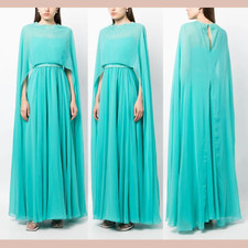 NWT 1095 Sachin Babi 0 Lavina Beaded Gown with Cape Bahama Blue Q1143