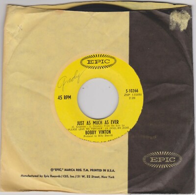 BOBBY VINTON {60s Pop} JUST AS MUCH AS EVER / ANOTHER MEMORY  hear mp3