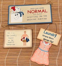 3 Pieces Set Country Primitive Decor Wood Cut Out Sign LAUNDRY ROOM Set 4