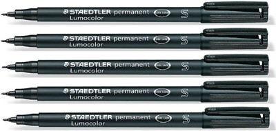 STAEDTLER Lumocolor Black Superfine Permanent Marker Pens Pack of 5 Waterproof S