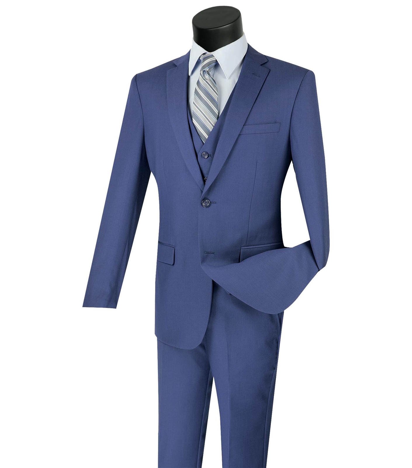 VINCI Men's Indigo Blue 3 Piece 2 Button Slim Fit Suit w/ Matching Vest NEW Gwarancja jakości, okazja