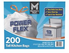 Member's Mark Power Flex Tall Kitchen Drawstring Bags, 200 Count
