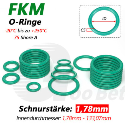 Schnurstärke 1,78mm Fluorkautschuk O-Ring FKM 75 Dichtung ID 1,78-133,07mm Grün
