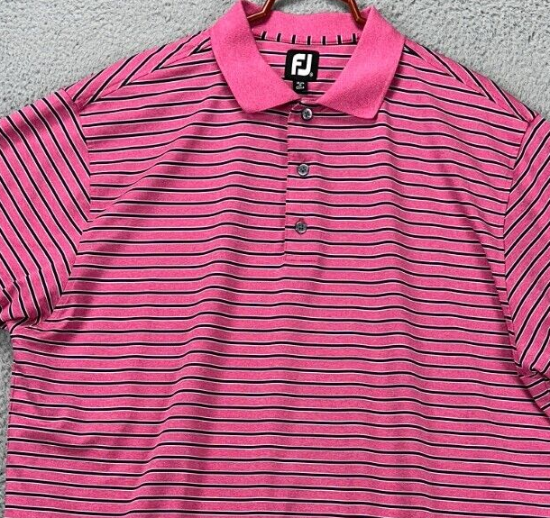FootJoy FJ Shirt Adult XL Pink Wide Pinstripe Golf Polo Athletic Logo Rugby  Mens
