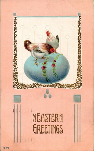 Dr Jim Stamps Postcard Easter Greetings Illustrated Chickens on Painted Egg