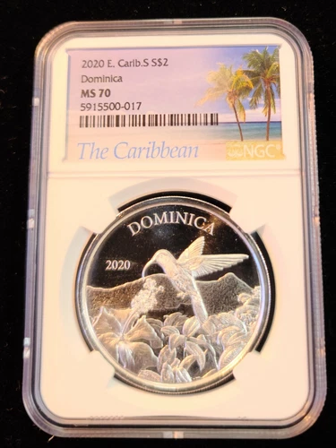 2020 EAST CARIBBEAN STATES SILVER 2 DOLLARS DOMINICA HUMMINGBIRD NGC MS 70 !