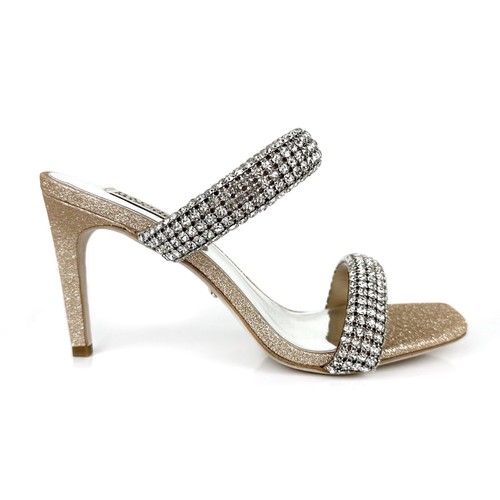 Badgley Mischka Damen-Sandalen Sade mit Schmucksteinen und Doppelbandabsatz goldfarben Größe 8 - Bild 2 von 10