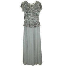 Pisarro Nights Maxi Dress Womens Size 6 Gray Fashion Floral beaded gown Dress