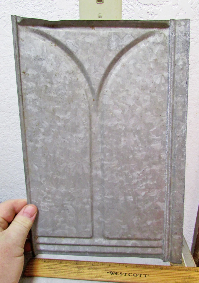 vintage galvanized embossed tin shingle Barn roof, rustic decor item, 14 x 9.25 - Image 2 of 2
