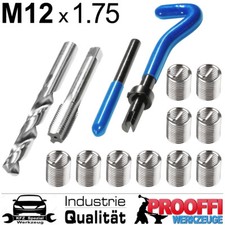 15-tlg Spezial Gewinde M12 x 1.75 Reparatur Nachschneiden Werkzeug Helicoil Set