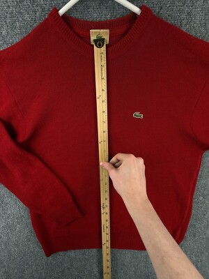 Lacoste Men Sweater Knit Croc Logo Adult Size 4 Red Crew Neck Wool