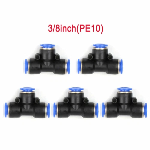 5Pc Tee Union Pneumatic Tube OD 3/8"(10mm) Push In Air Fitting Connector PE10 - Picture 1 of 10