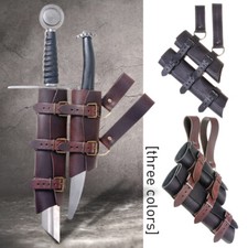 Medieval Men Dual Sword Shoulder Back Sheath Scabbard Holder Warrior PU Leather