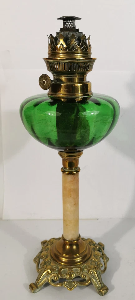 ANCIENNE LAMPE A PÉTROLE - CRISTAL DE BACCARAT COLONNE MARBRE – ANTIQUE OIL LAMP - Photo 3/4