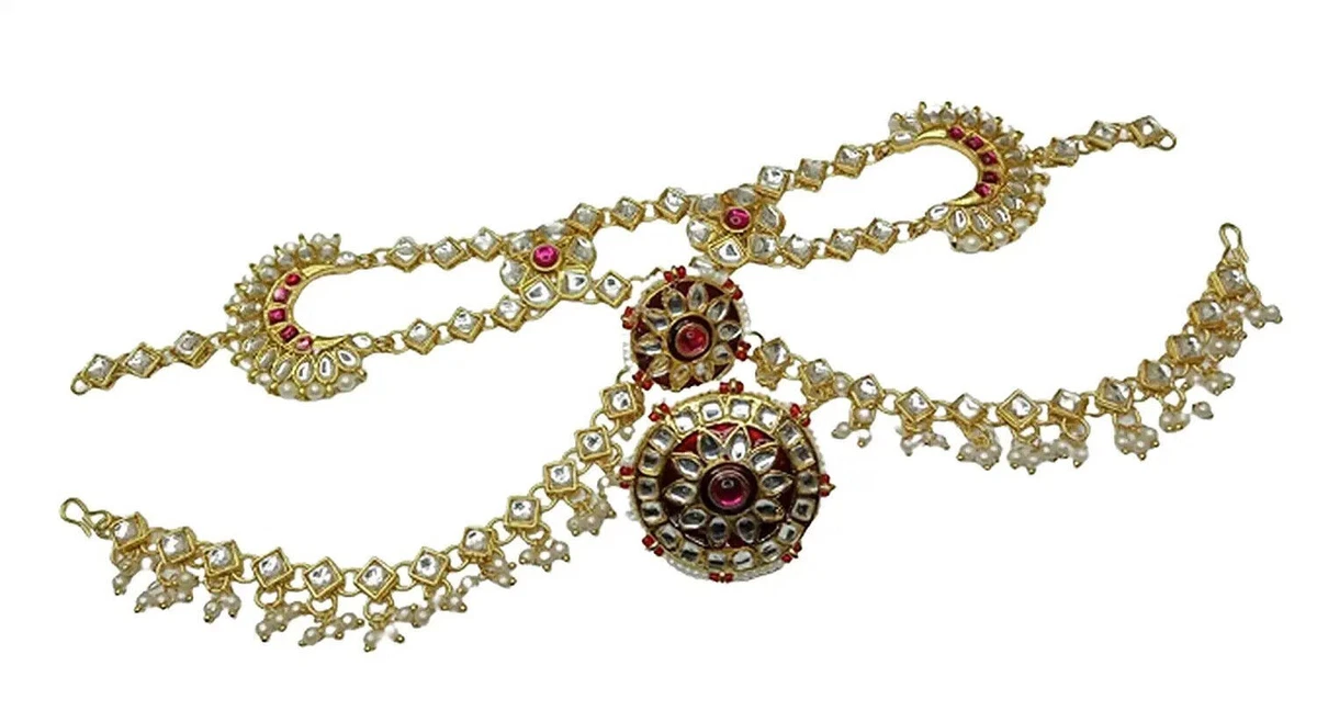 Rajasthani Matha Patti With Borla Maroon Sheeshphool Bridel Women s Head Jewelry