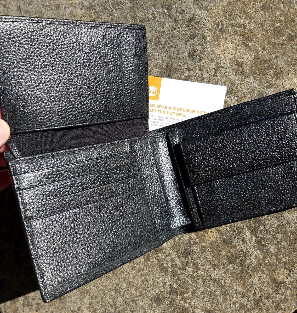 Large TIMBERLAND Black Mottled LEATHER TRIFOLD WALLET Notes Cards 