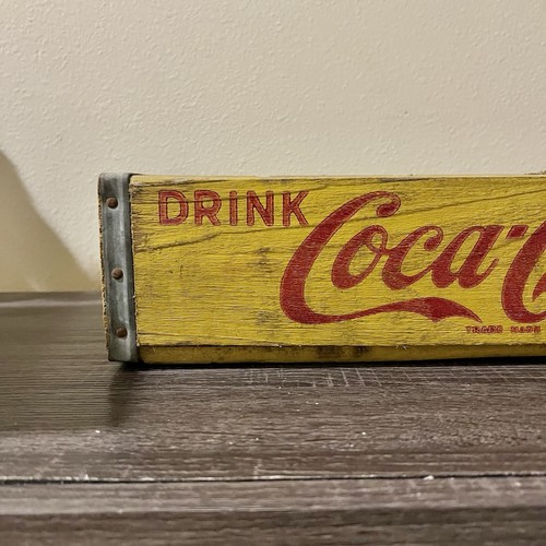 Vintage Yellow Wooden Coca Cola Crate Wood Case Advertising Original Coke 1970s - Picture 10 of 21