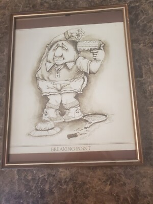 1975 Gary Patterson Print, Cartoon, Tennis Breaking Point 20'' x 16''  Unframed 