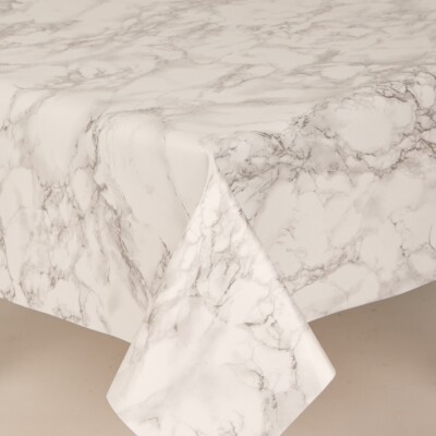 PVC Tischdecke weiß und silber Marmoroptik, Vinyl Kunststoff abwischbar
