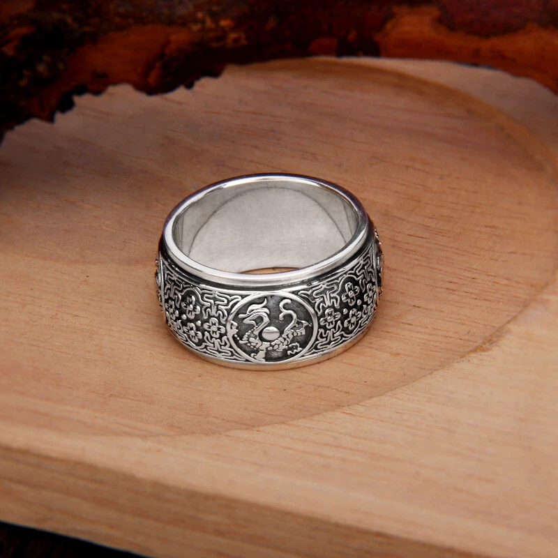 B25 Ring drehbar Tiere des Feng Shui Drache Phönix Tiger Schildkröte Silber 925 - Bild 2 von 4