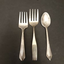 Vintage 3pcs Lot Silverplate Children's Baby FLATWARE Fork Spoon Leonard Oneida