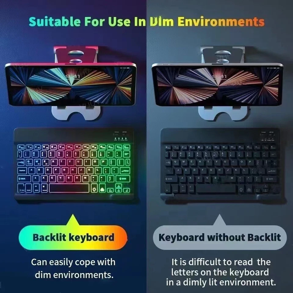 Backlight Wireless Bluetooth keyboard ultrathin Portable Rechargeable mute mini - Image 2 of 4
