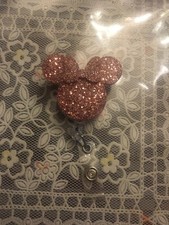 Minnie Mouse Head Inspired Pink Rose Gold Glitter Badge Reel/ID Badge Holder