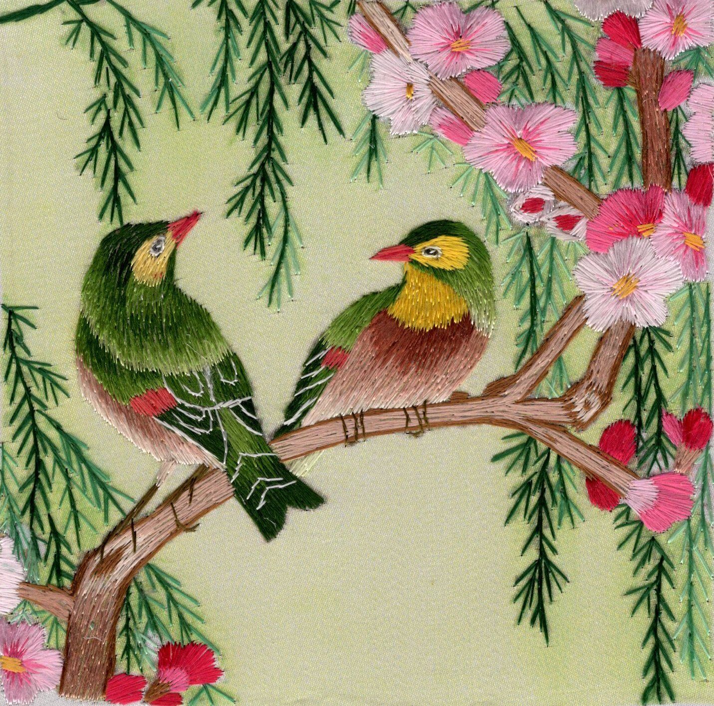 Chinese Silk Embroidery Artwork Handmade Bird Floral China Folk Decor Handicraft Bardzo popularne