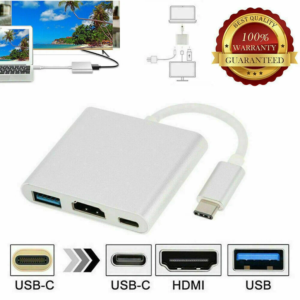 Cable adaptador USB-C tipo C a HDMI HDTV para Samsung S8 S9 S10 Note 10 10+ LG Foto 2 de 4