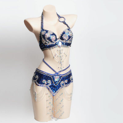 New Belly Dance Costume Hand-sewn Beaded Embroidery Bra&Belt 13