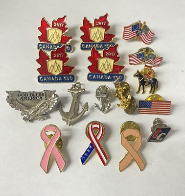 LOT 16 - 2017 Canada Maple Leaf 150 Lapel Gold Tone Enamel 1776 USA Flags