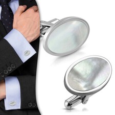 Edelstahl Manschettenkn&ouml;pfe Muschel Einlage Stainless Steel Cufflinks y-dco404