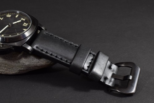 UHRENARMBAND 26 24 22 MM ECHT LEDER PADDED SCHWARZ I FÜR PANERAI ETC MA STRAP - Bild 10 von 12