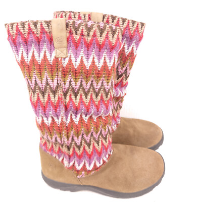 Keen Auburn Suede Wool Pull On Tall Knit Boots Women's Size 4 EU 37 PINK BROWN