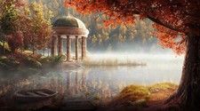 Landscape andrew palyanov lake forest art illustration Custom Gaming Mat Desk