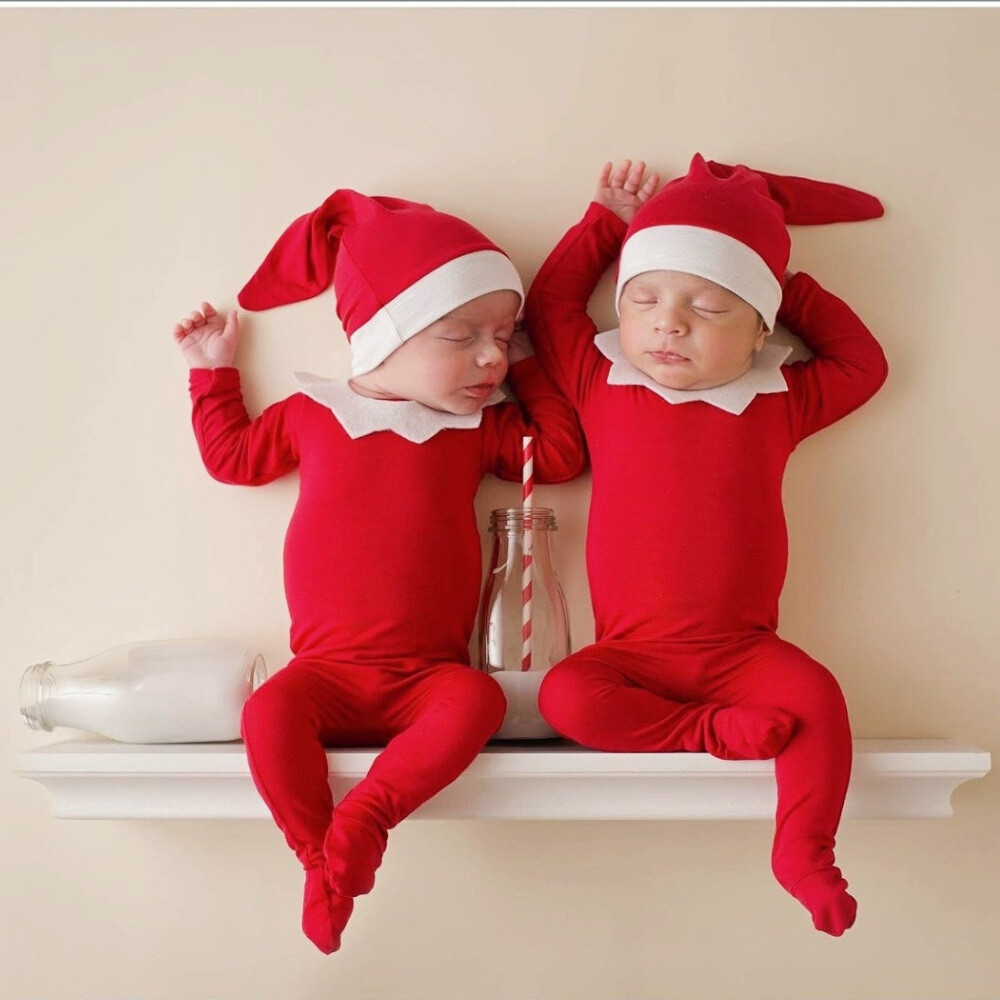 Newborn Baby Girl Boy Photo Props Christmas Elf Costume Santa Hat