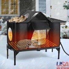 Insulated Outdoor Cat House W/ Escape Door Waterproof Heated Shelter Stray Cats