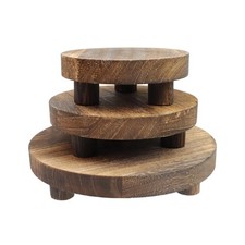 3Pcs Wooden Display Risers,5/6/8" Round Wood Riser, Small Planter Tray