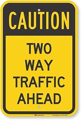 ''Caution Two Way Traffic Ahead'' Sign By | 12'' x 16'' Tin Metal Signs Home Décor