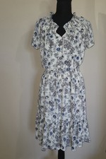 Talbots Floral Smocked Midi Dress Petite M Ivory Blue Crepe New $149 Cottagecore