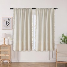 Beige Boho Curtains 63 Inch Length 2 Panels, Super Soft Bohemian Farmhouse Cu...