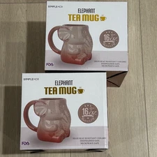 Elephant Tea Mug Cups Ceramic - Simple & Co. Lot of 2