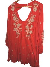 Free People Sweet Tennessee Dress Size M Bright Red Embroidered