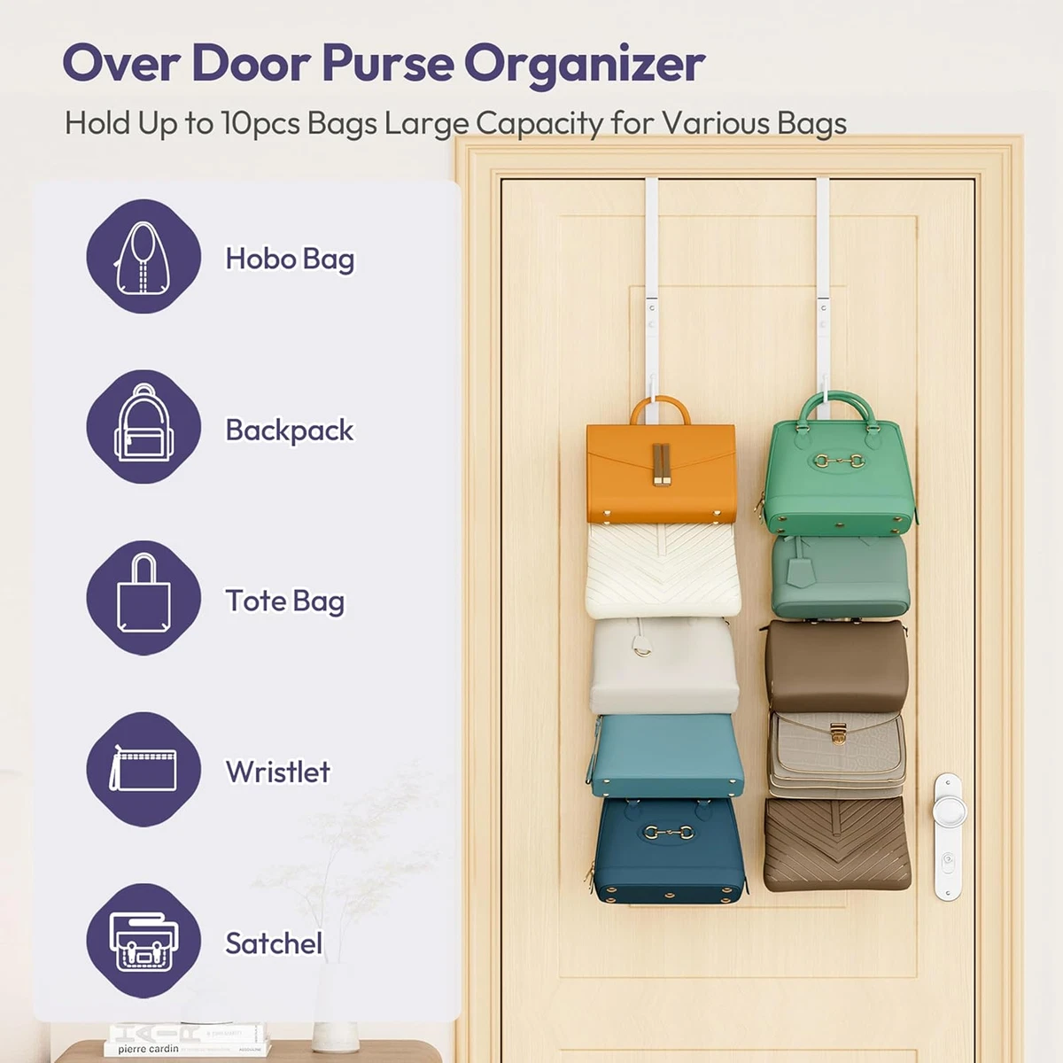 Lirex Over de deur organizer, 2 stuks handtas opslag met 6-laags ruimtebesparend voor deur of kast, handtas hanger, donkergrijs
