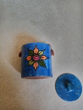 Vintage PotteryBiscuit Barrel  Mended Lid  Wooden Handle