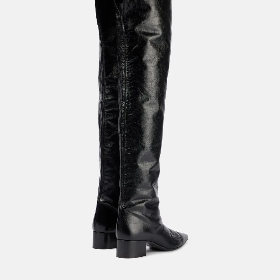 Women Over the Knee Boots Pointed toe Chunky Middle Heel Pumps Thigh-High Boots - Image 3 of 4