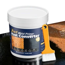 2-in-1 Rust Converter & Metal Primer - 35 oz Black Rust Inhibitor Paint for M...