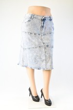 Women Stretch Denim 28" A-line skirt snow wash midi length size 3XL#JW0722