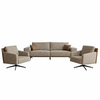 Beige Wohnzimmer Polstergarnitur Stilvoller 3-Sitzer 2X Stoffsessel