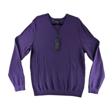 Marc Anthony Sweater Mens Size L Purple Cotton Cashmere High V-Neck Pullover NWT